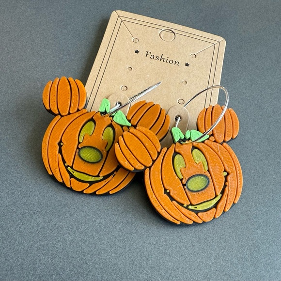3D Printed Mickey Pumpkin Hoop Earrings Lightweight Halloween 🎃 - Picture 3 of 4